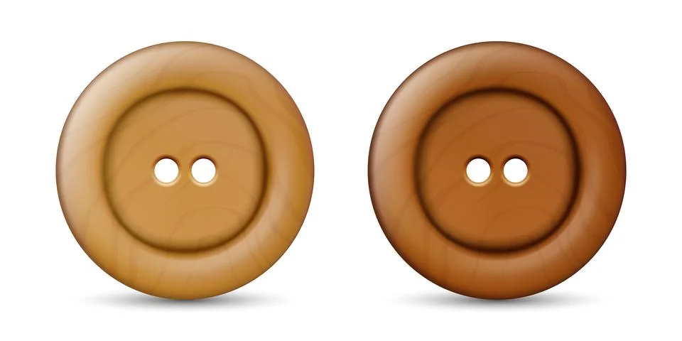 Vector 3d Realistic Wooden Button for Clothes Icon with Shadow Set Closeup Stock Illustration