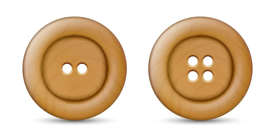 Vector 3d Realistic Wooden Button for Clothes Icon with Shadow Set Closeup Stock Illustration