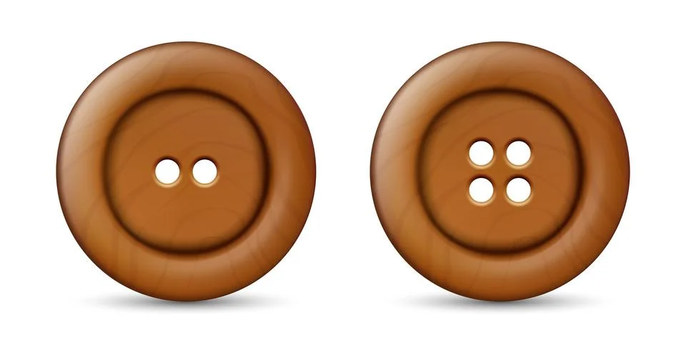 Vector 3d Realistic Wooden Button for Clothes Icon with Shadow Set Closeup Stock Illustration