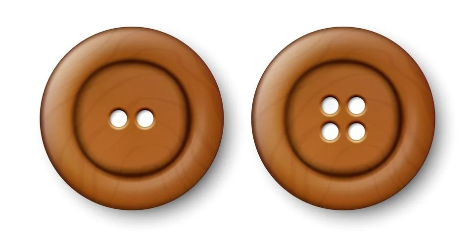Vector 3d Realistic Wooden Button for Clothes Icon with Shadow Set Closeup 스톡 일러스트