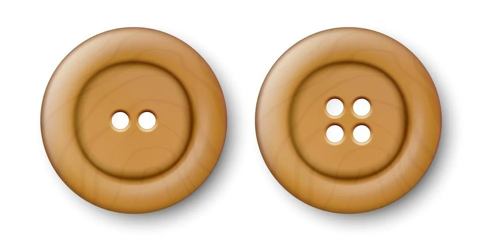 Vector 3d Realistic Wooden Button for Clothes Icon with Shadow Set Closeup Stock Illustration