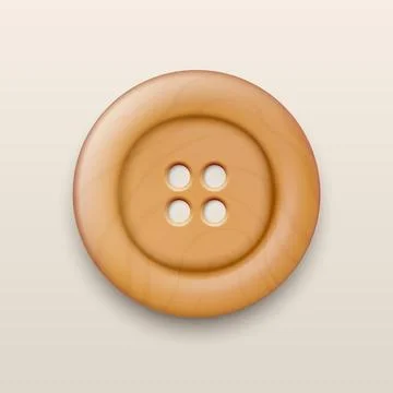 Vector 3d Realistic Wooden Button for Clothes Icon with Shadow Closeup Isolated Stock Illustration