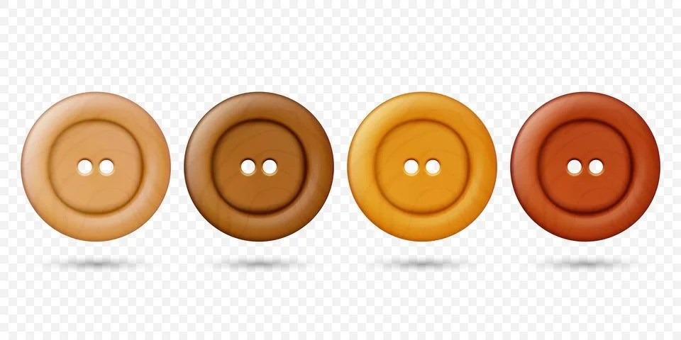 Vector 3d Realistic Wooden Button for Clothes Icon Set Closeup Isolated. Fashion 스톡 일러스트