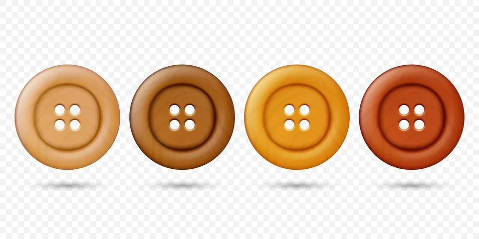 Vector 3d Realistic Wooden Button for Clothes Icon Set Closeup Isolated. Fashion Stock Illustration