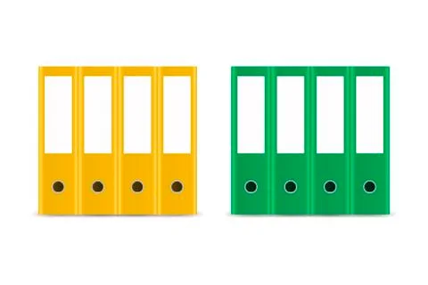 Vector 3d Realistic Yellow and Green Blank Office Binder for A4 Paper Sheet Set Stock Illustration