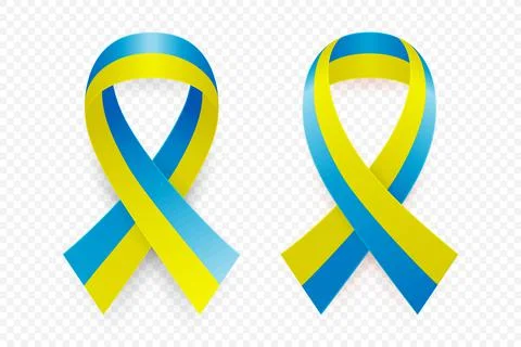 Vector 3d Realistic Yellow and Blue Ribbon Set. Support for Ukraine Symbol Stock Illustration
