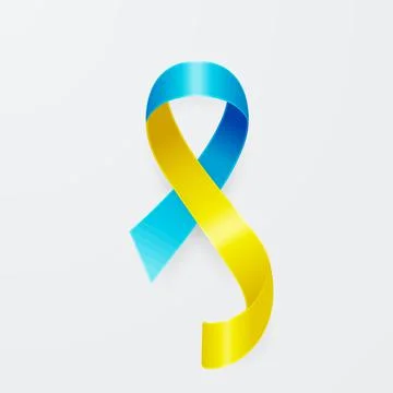 Vector 3d Realistic Yellow and Blue Ribbon Icon Closeup Isolated on White Stock Illustration