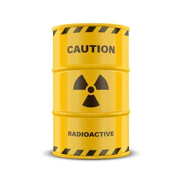 Vector 3d Realistic Yellow Barrel, Hazard Liquid. Caution, Radioactive Ilustração Stock