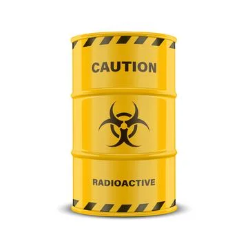 Vector 3d Realistic Yellow Barrel, Hazard Liquid. Caution, Radioactive Ilustração Stock