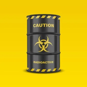 Vector 3d Realistic Yellow Barrel, Hazard Liquid. Caution, Radioactive Ilustração Stock