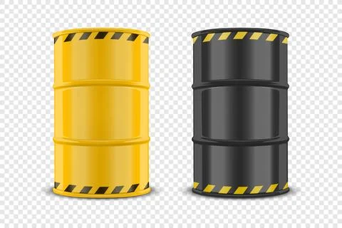 Vector 3d Realistic Yellow Barrel, Hazard Liquid. Caution, Radioactive Ilustração Stock