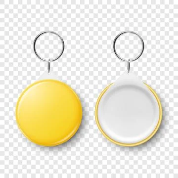 Vector 3d Realistic Yellow Blank Round Button Badge with Ring Holder Closeup Illustrazione stock