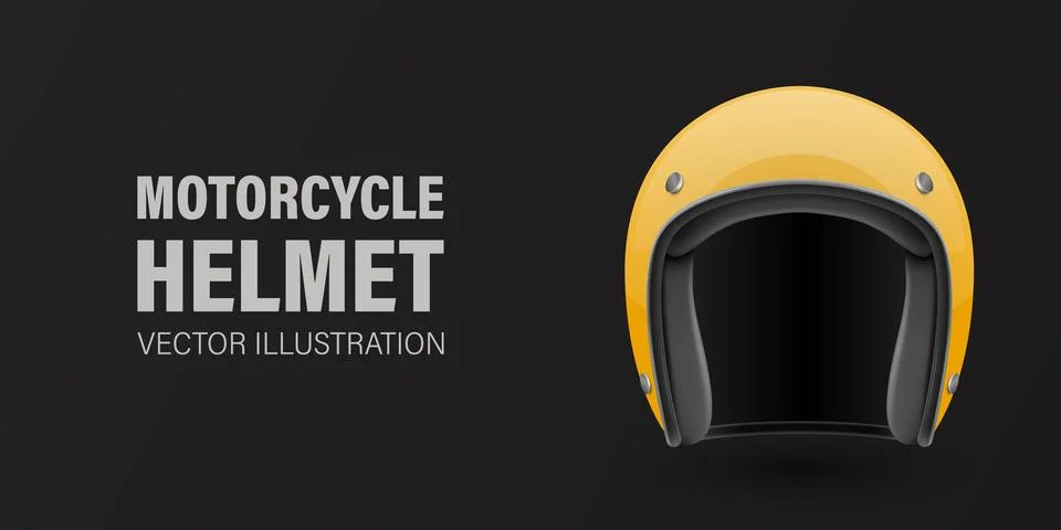 Vector 3D Realistic Yellow Classic Vintage Open-Face Motorbike Helmet. Glossy Illustrazione stock