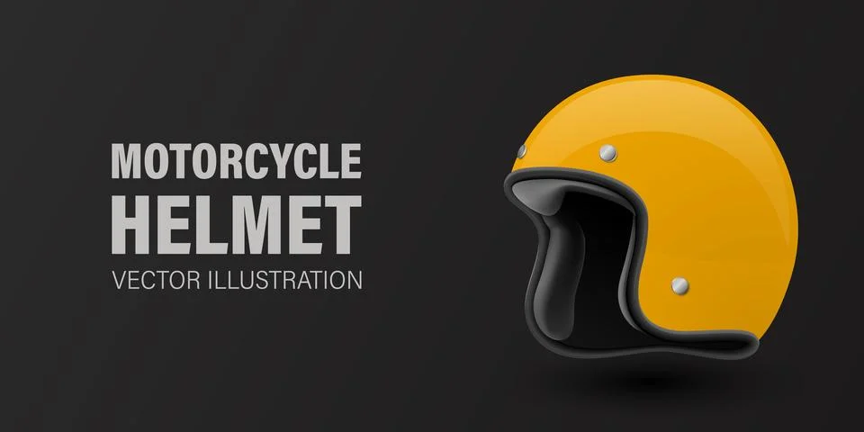 Vector 3D Realistic Yellow Classic Vintage Open-Face Motorbike Helmet. Glossy Stock Illustration