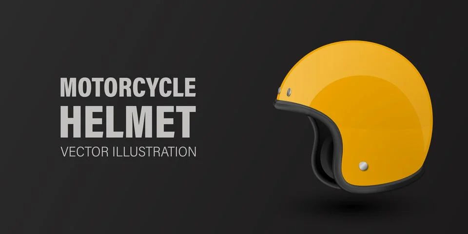 Vector 3D Realistic Yellow Classic Vintage Open-Face Motorbike Helmet. Glossy Illustrazione stock