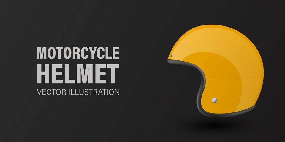 Vector 3D Realistic Yellow Classic Vintage Open-Face Motorbike Helmet. Glossy Stock Illustration