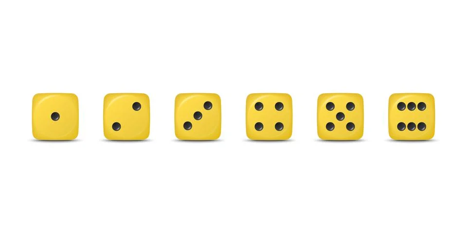 Vector 3d Realistic Yellow Game Dice Icon Set Closeup Isolated. Game Cubes for Stock Illustration
