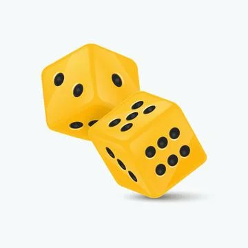 Vector 3d Realistic Yellow Game Dice with Black Dots Set Closeup Isolated on Stock Illustration