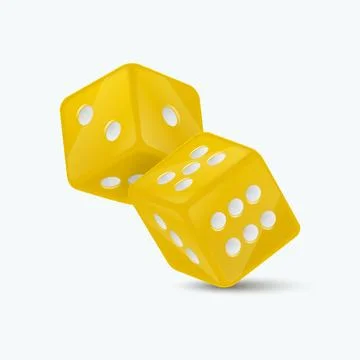 Vector 3d Realistic Yellow Game Dice with White Dots Set Closeup Isolated on Stock Illustration