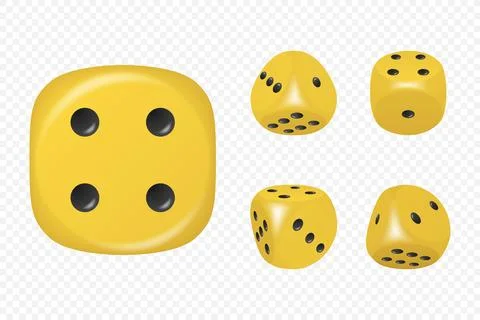 Vector 3d Realistic Yellow Game Dice with Black Dots Set in Different Positions Stock Illustration
