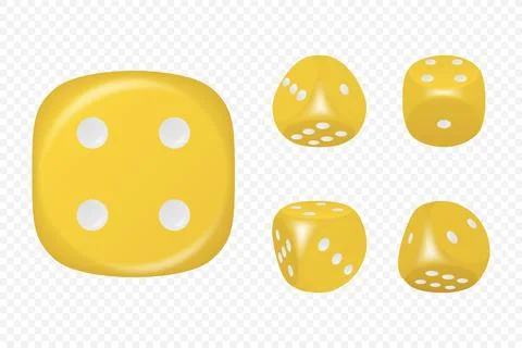 Vector 3d Realistic Yellow Game Dice with White Dots Set in Different Positions Stock Illustration