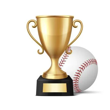 Vector 3D Realistic Yellow Golden Champion Cup and Baseball Set. Metal Trophy Stockillustratie