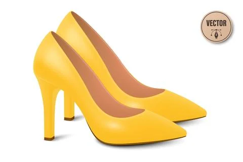 Vector 3d Realistic Yellow High Heels Pair. Realistic Women s Shoes with Stock Illustration