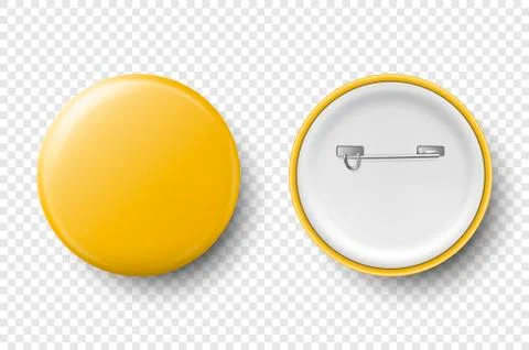 Vector 3d Realistic Yellow Metal, Plastic Blank Button Badge Icon Set Isolated 스톡 일러스트