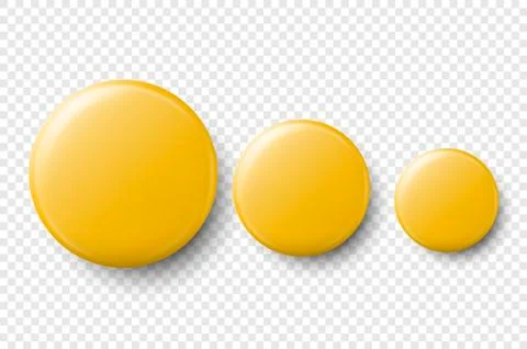 Vector 3d Realistic Yellow Metal, Plastic Blank Button Badge Set Different Sizes Stock Illustration