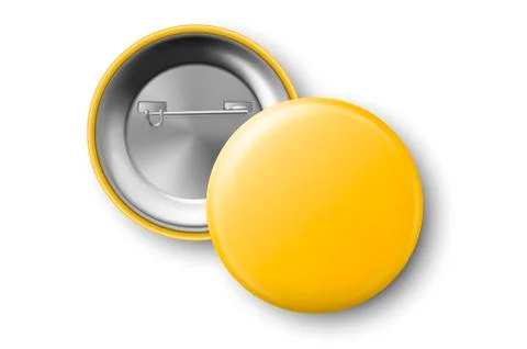 Vector 3d Realistic Yellow Metal, Plastic Blank Button Badge Icon Set Isolated 스톡 일러스트