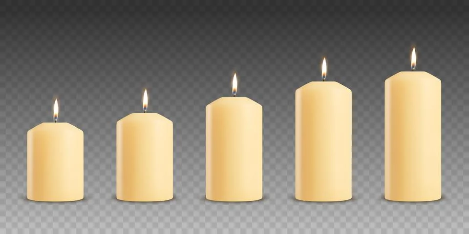 Vector 3d Realistic Yellow, Orange Paraffin Wax Burning Party, Spa Candle Set Illustrazione stock