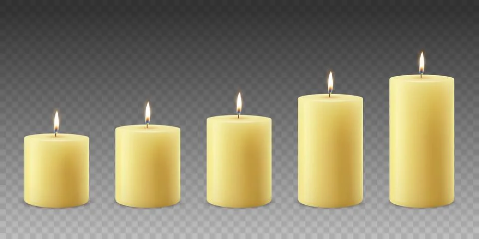 Vector 3d Realistic Yellow, Orange Paraffin Wax Burning Party, Spa Candle Set Stock Illustration