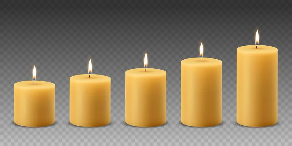Vector 3d Realistic Yellow, Orange Paraffin Wax Burning Party, Spa Candle Set イラスト素材