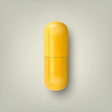 Vector 3d Realistic Yellow Pharmaceutical Medical Pill, Capsule, Tablet on White Stock Illustration