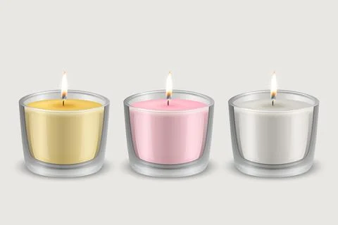 Vector 3d Realistic Yellow, Pink, White Paraffin or Wide Wax Burning Party, Spa Stock Illustration