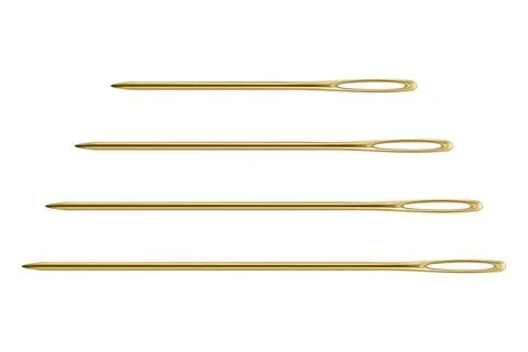 Vector 3d Realistic Yellow Sewing Needles Set in Four Sizes. Large Eye Hand Stock Illustration