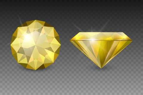 Vector 3d Realistic Yellow Transparent Gemstone, Diamond, Crystal, Rhinestones Stock Illustration