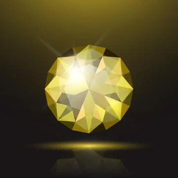 Vector 3d Realistic Yellow Transparent Round Glowing Gemstone, Diamond, Crystal Stock Illustration