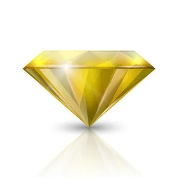 Vector 3d Realistic Yellow Transparent Triangular Glowing Gemstone, Diamond Illustrazione stock