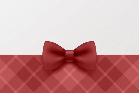 Vector 3d Red Bow on Checkered Background. Elegant Gift Ribbon Banner for Stock Illustration