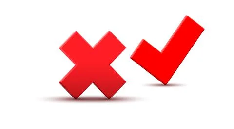 Vector 3d red checkmark and cross reject checklist icons. Correct or wrong ch Stock Illustration