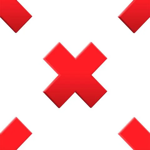 Vector 3d red cross reject icon. Seamless pattern. Wrong mark vote shape symb Stock Illustration