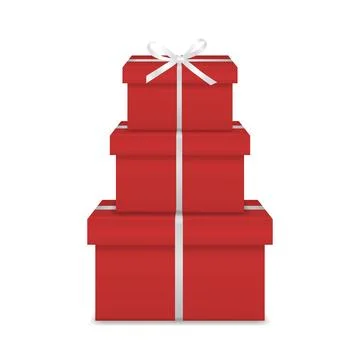 Vector 3d Red Gift Box Tower, Isolated. Stack of Three Red Present Boxes with Stock Illustration