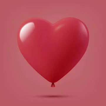 Vector 3d Red Heart Balloon Icon. Glossy 3d Valentine Love Balloon. Romantic Stock Illustration