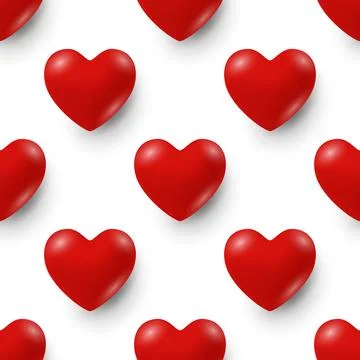 Vector 3d Red Heart on White Background, Seamless Pattern. Red Heart Love Illustrazione stock