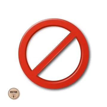 Vector 3d Red Prohibition Sign, Isolated. Red Forbidden Circle with Diagonal Stock Illustration