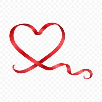 Vector 3d Red Ribbon Heart Outline, Isolated. Ribbon Love Symbol, Valentine 스톡 일러스트