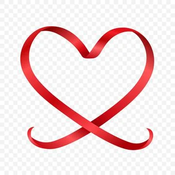 Vector 3d Red Ribbon Heart Outline. Ribbon Love Symbol, Valentine Heart. Elegant Stock Illustration