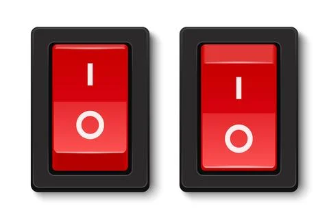 Vector 3d Red Rocker Power Switch Set. On and Off Toggle Button for Electricity Ilustração Stock