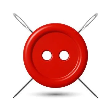 Vector 3d Red Sewing Button With Needles Icon, Isolated. Tailoring Craft Sy.. Stock Illustration